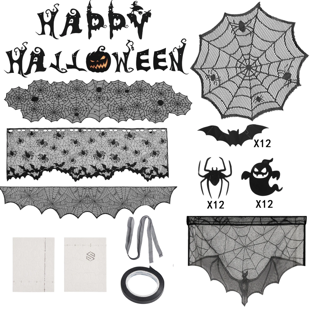 Halloween Indoor Decorations Set Spider Web Tablecloth Lampshade Kit