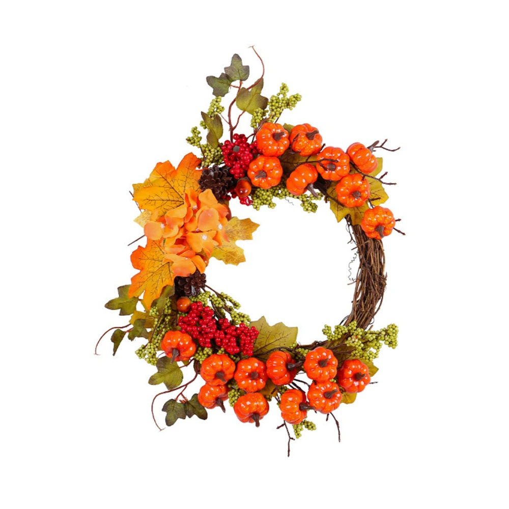 Pumpkin Garland Artificial Maple Leaf Red Berries Wreath Decoration