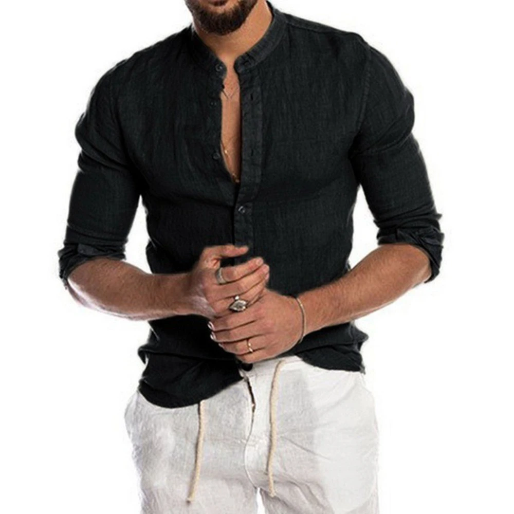 Men’s Shirt, Long Sleeve Button-down Shirt Solid Casual Fall Tops