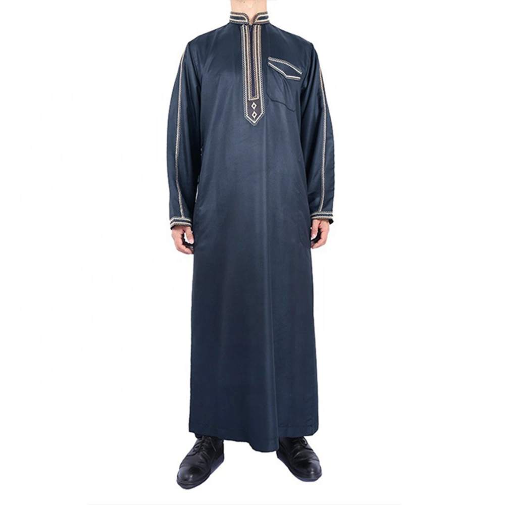 Men Robe, Long Sleeve Kaftan Patchwork Slit Lightweight Arabic Thobe