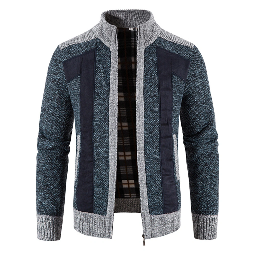 Men Knitted Jacket, Long Sleeve Contrast Color Zip-up Sweater