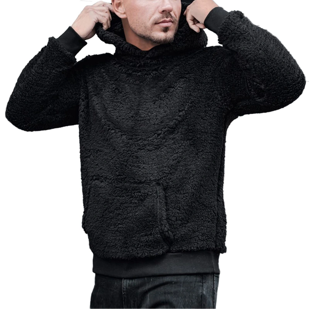 Men Plush Sweatshirts Casual Solid Color Lightweight Pullover Hoodie 