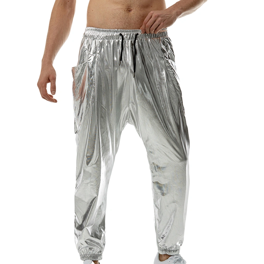 Men's Metallic Joggers Shiny Drawstring Elastic Waist Athletic Pants