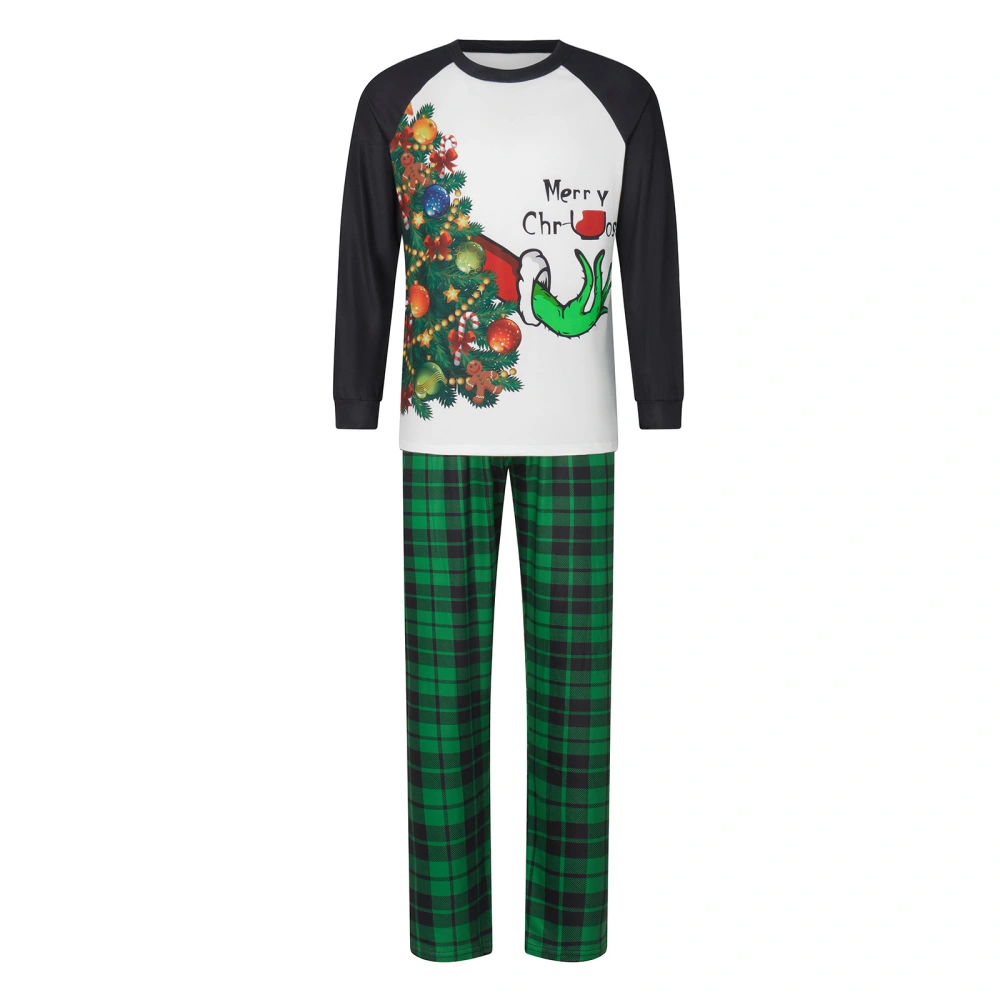 Christmas Cartoon Long Sleeve Tops and Green Plaid Pants Sleepwear