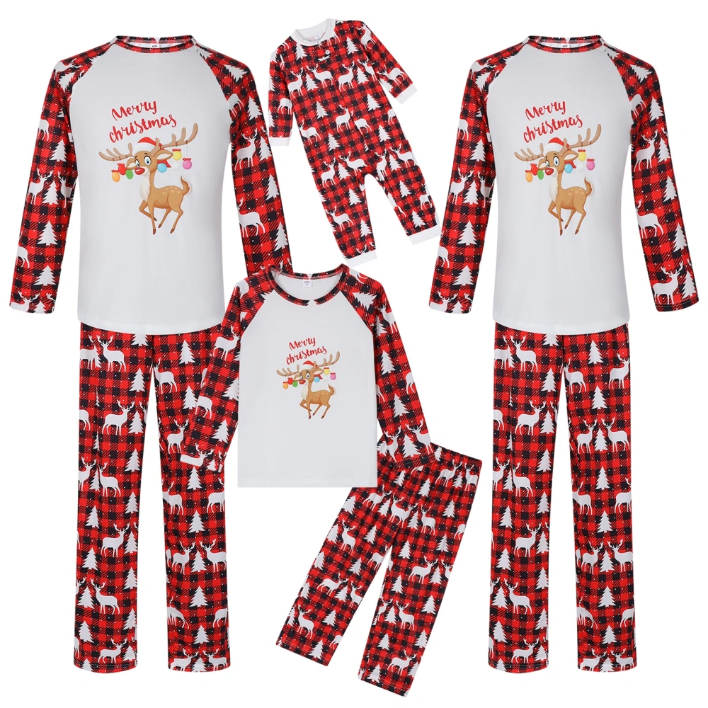 Christmas Family Pajamas Matching Set Elk Print T-shirt Plaid Pants