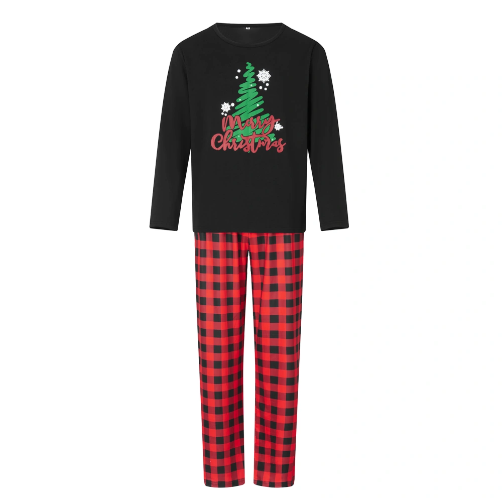 Letter Christmas Tree Print Long Sleeve Tops and Plaid Pants Sleepwear