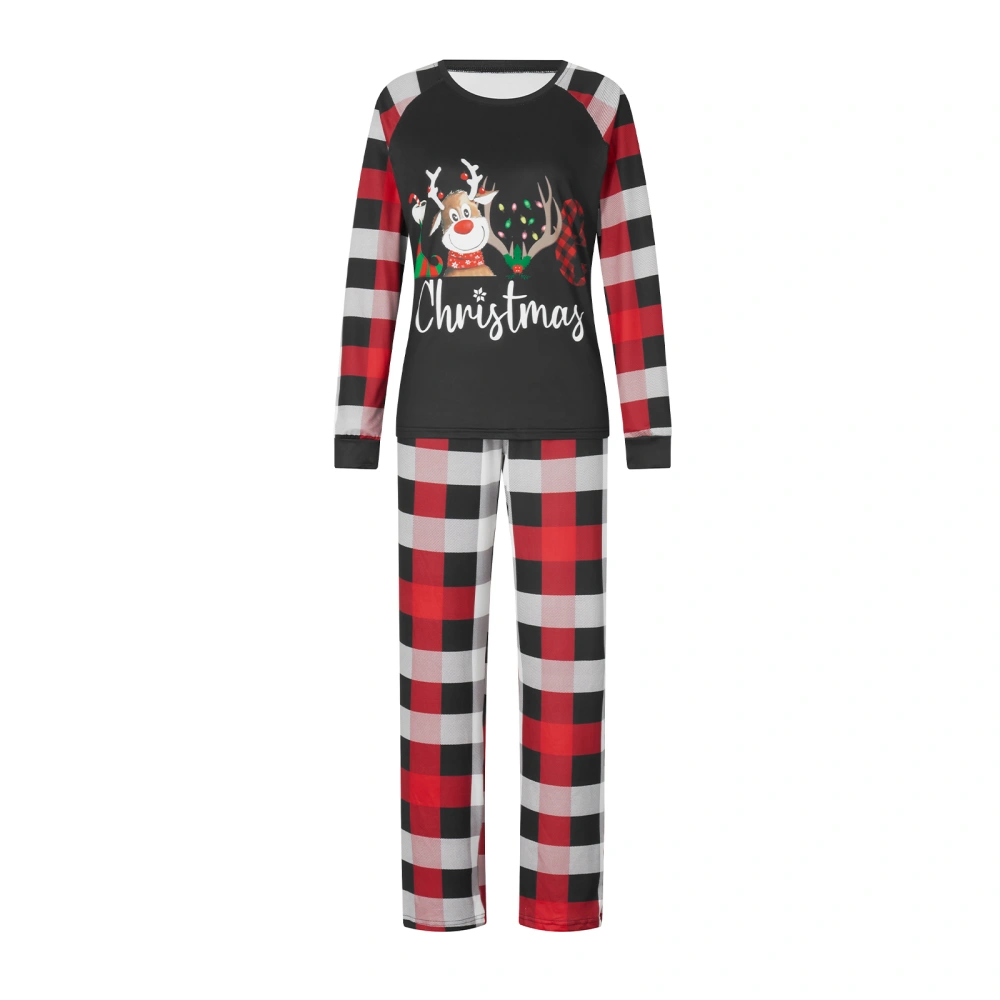 Romper/ Long Sleeve Reindeer Print Tops and Plaid Pants Suit