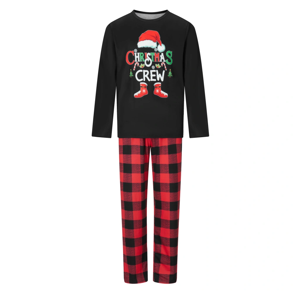 Christmas Pajamas for Family Santa Hat Letter Print Tops + Pants Set