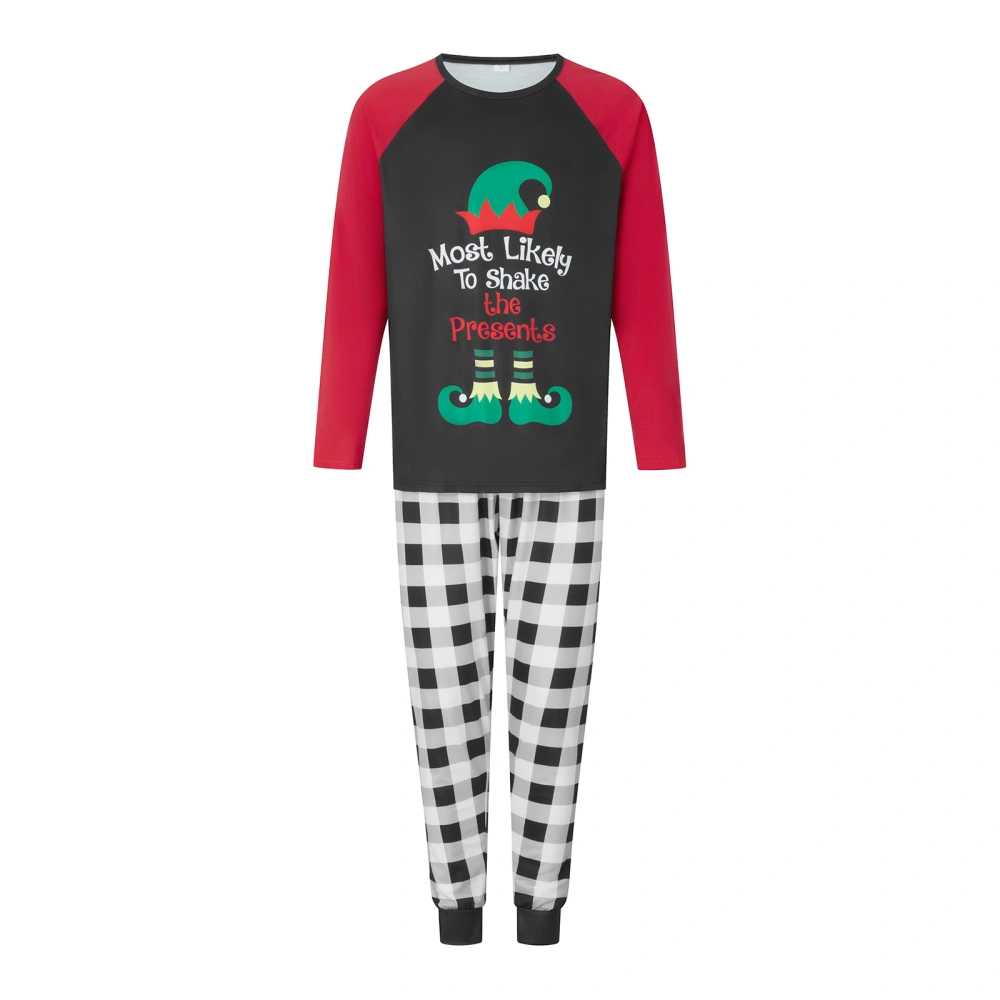 Family Christmas Letter Print Long Sleeve Tops + Plaid Pants/Romper