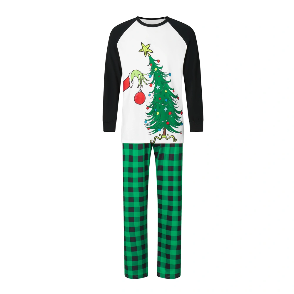 Family Pajamas Matching Set Christmas Tree Print Tops and Plaid Pants