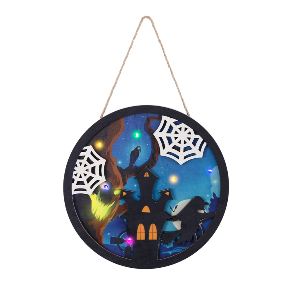 Halloween Hanging Ornament, Wooden Welcome Door Sign with LED Light 