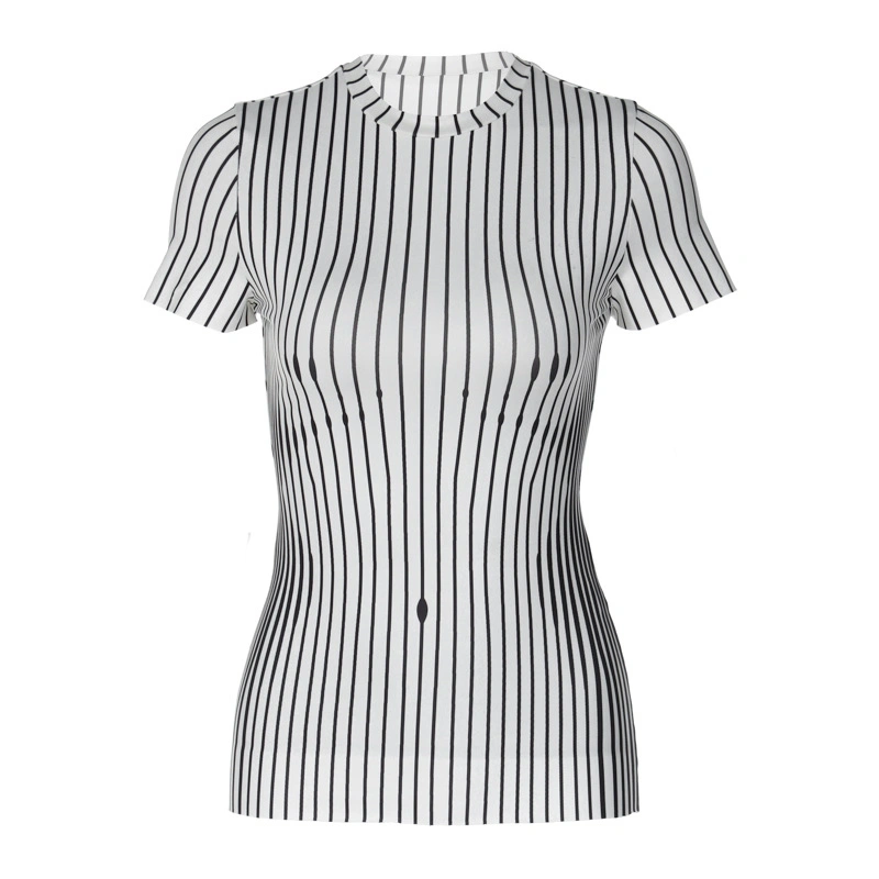 Women Vintage Tee Grunge Striped Round Neck Short Sleeve Slim Fit Tops