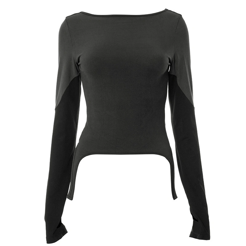 Women's Gothic Tops Patchwork Long Sleeve Backless Slim T-Shirts