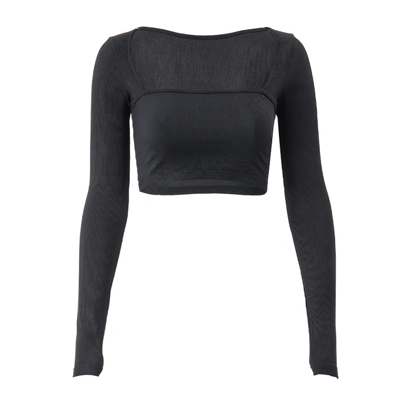 Women’s Ribbed Crop Tops Long Sleeve Solid Color Slim Fit T-Shirts