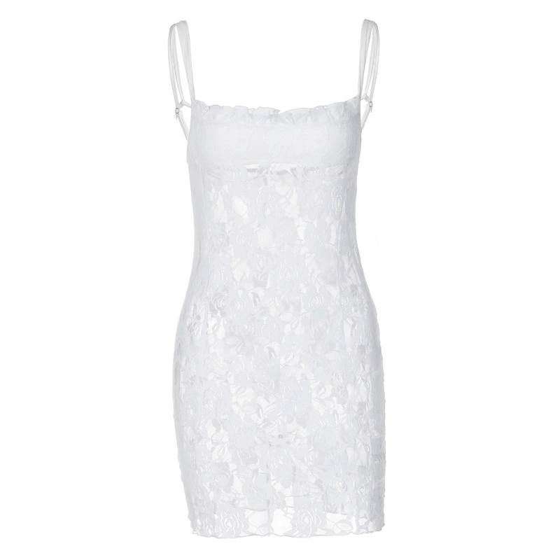 Women Slip Dress, Sleeveless Backless Summer Mini Sheer Lace Dress