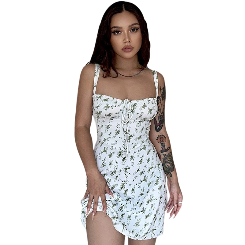 Women's Summer Slip Dress Floral Spaghetti Strap Bustier Mini Dress