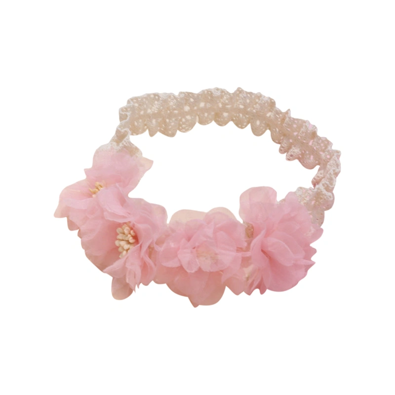 Baby Baptism Headbands Elastic Lace Headbands Chiffon Flower Headwear