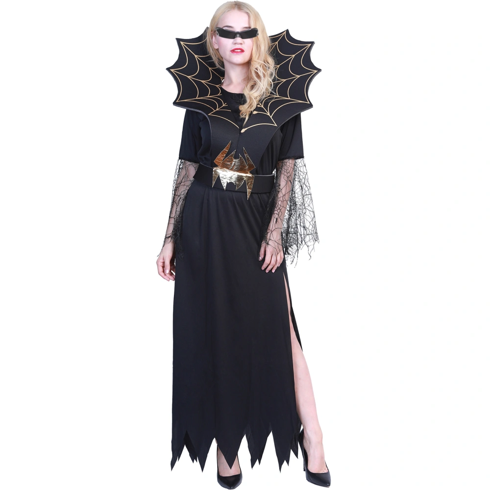 Women Halloween Spider Witch Costume Black Mesh Sleeve Split Dress