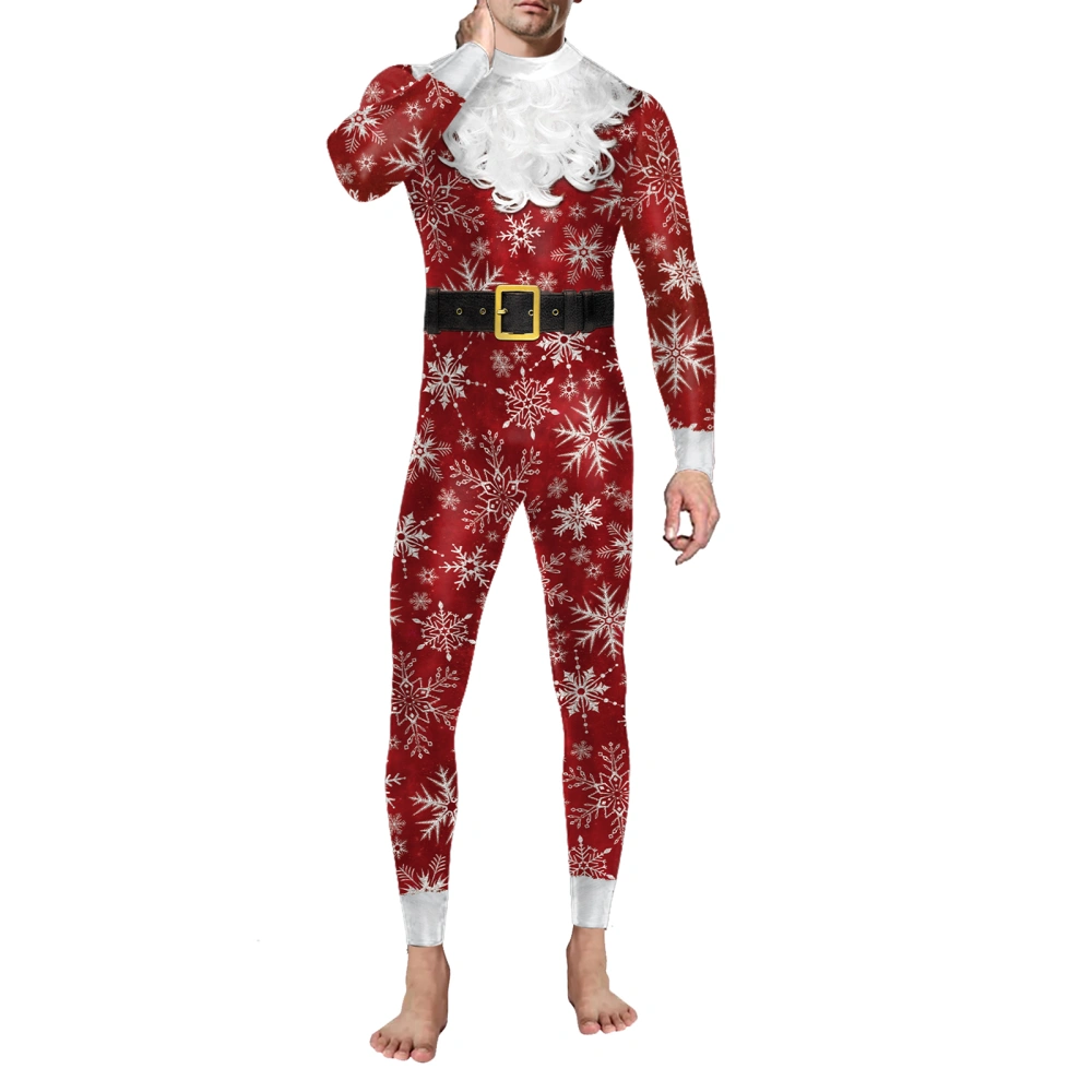 Women Men Christmas Jumpsuit Snowflake Print Bodycon Bodysuit