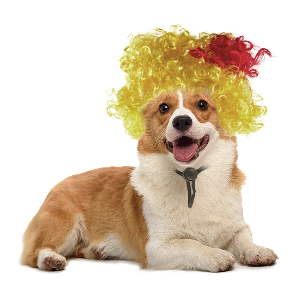 Pet Wig, Red Yellow Contrast Color Dogs Cats Curly Wig Photo Props