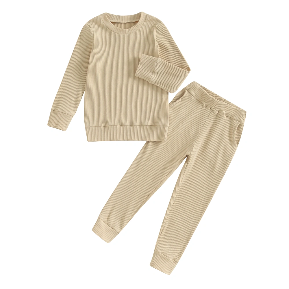 Girl Boy Fall Clothes Solid Ribbed Long Sleeve Sweatshirt Pants