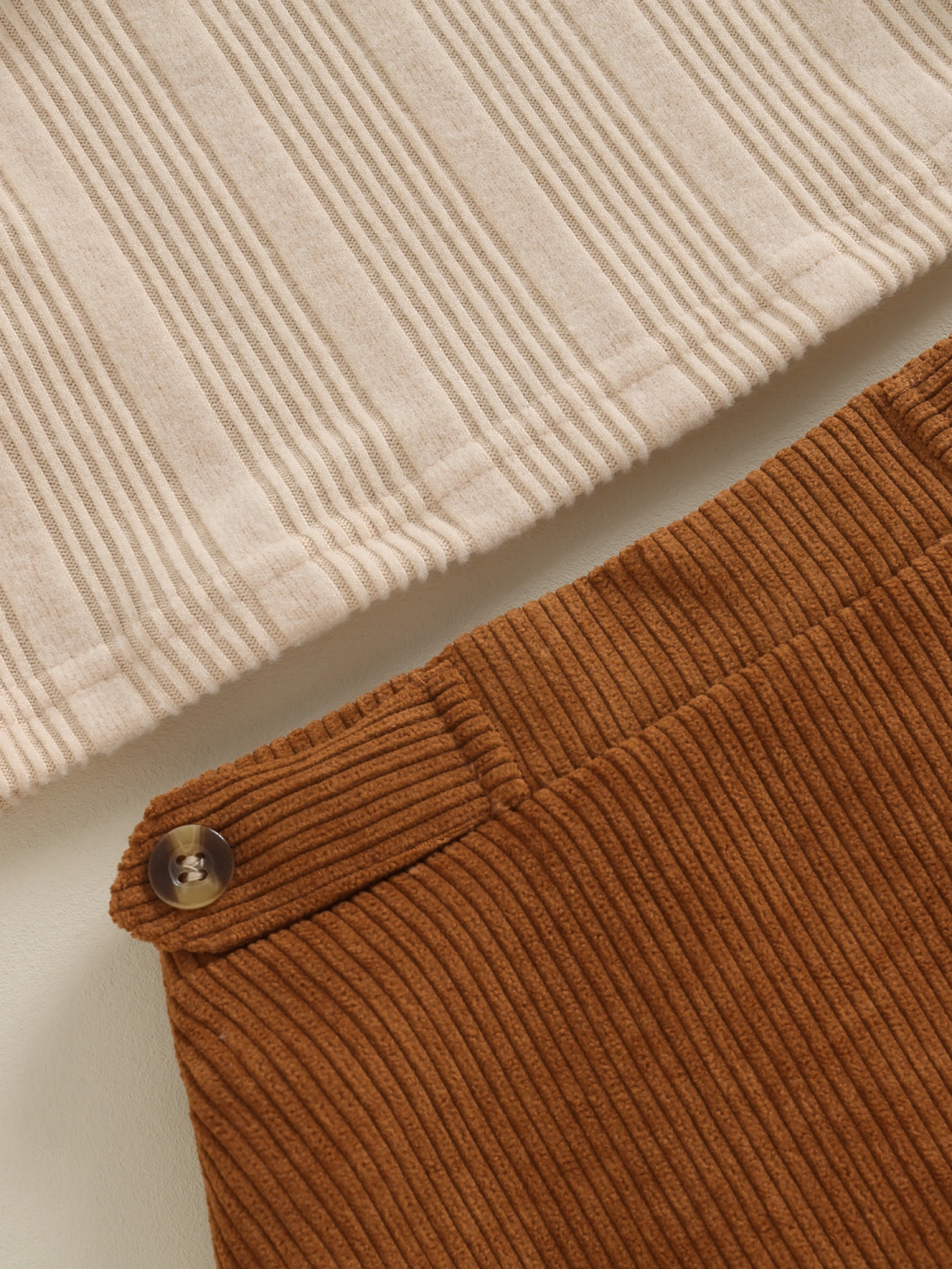 Kids Girl Fall Outfits Solid Color Ribbed Tops and Corduroy Skirts