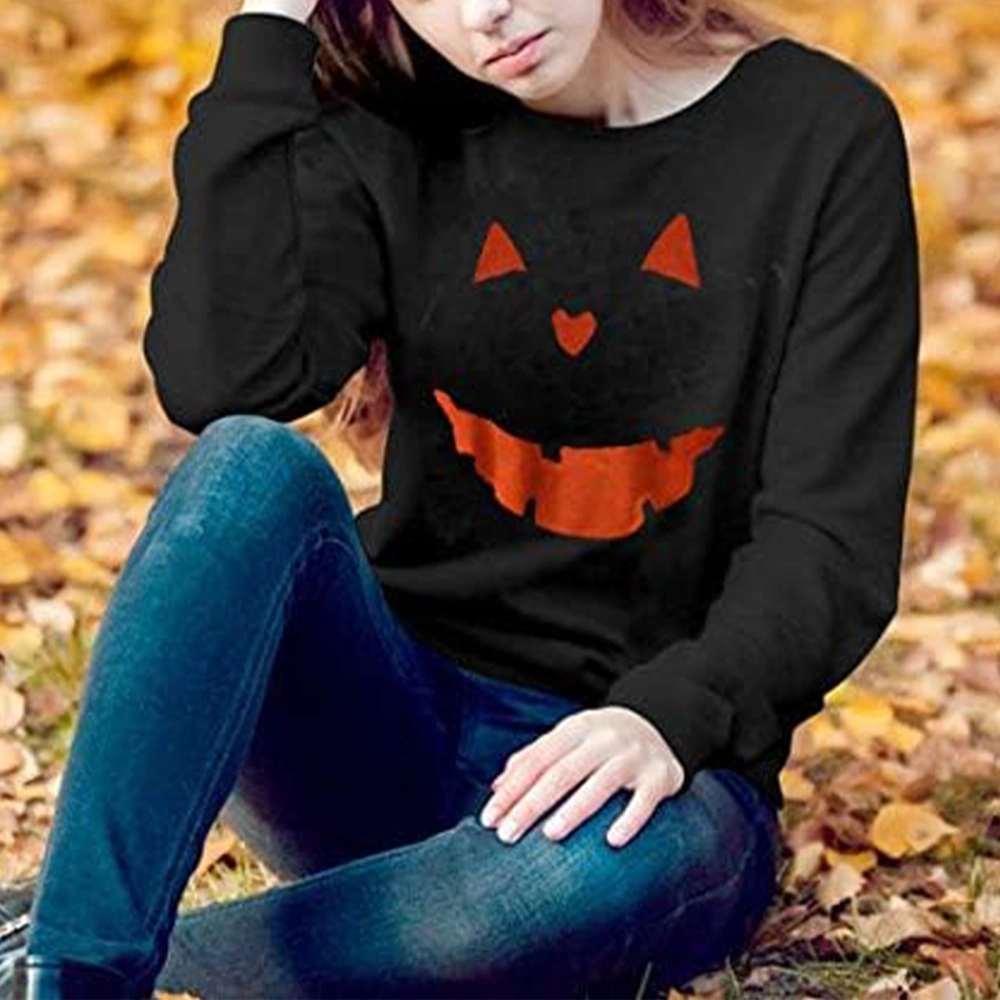 Women's Loose Sweatshirts Halloween Pumpkin Face Print Casual Tops