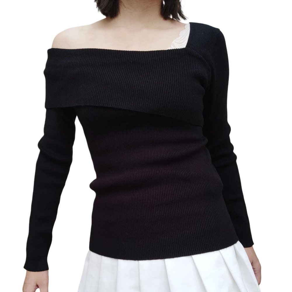 Women’s Off One Shoulder Tops Long Sleeve Ribbed Knit Dressy Blouse