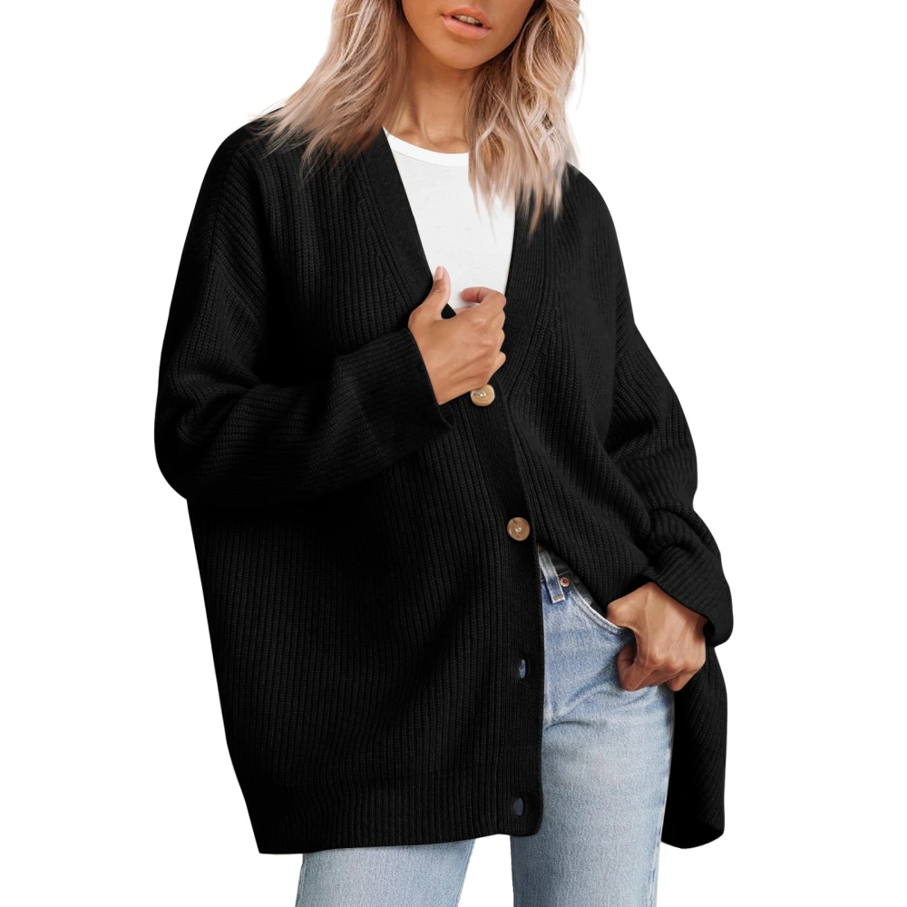 Women Button up Sweaters Solid Color Casual Cute Warm Knitted Cardigan