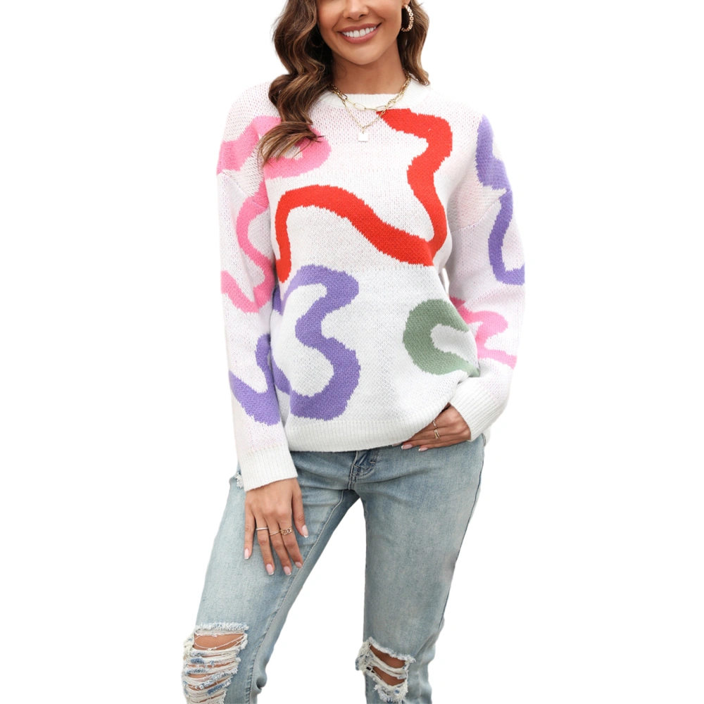 Women's Autumn Loose Knit Tops Graphic Long Sleeve Spring Sweaters