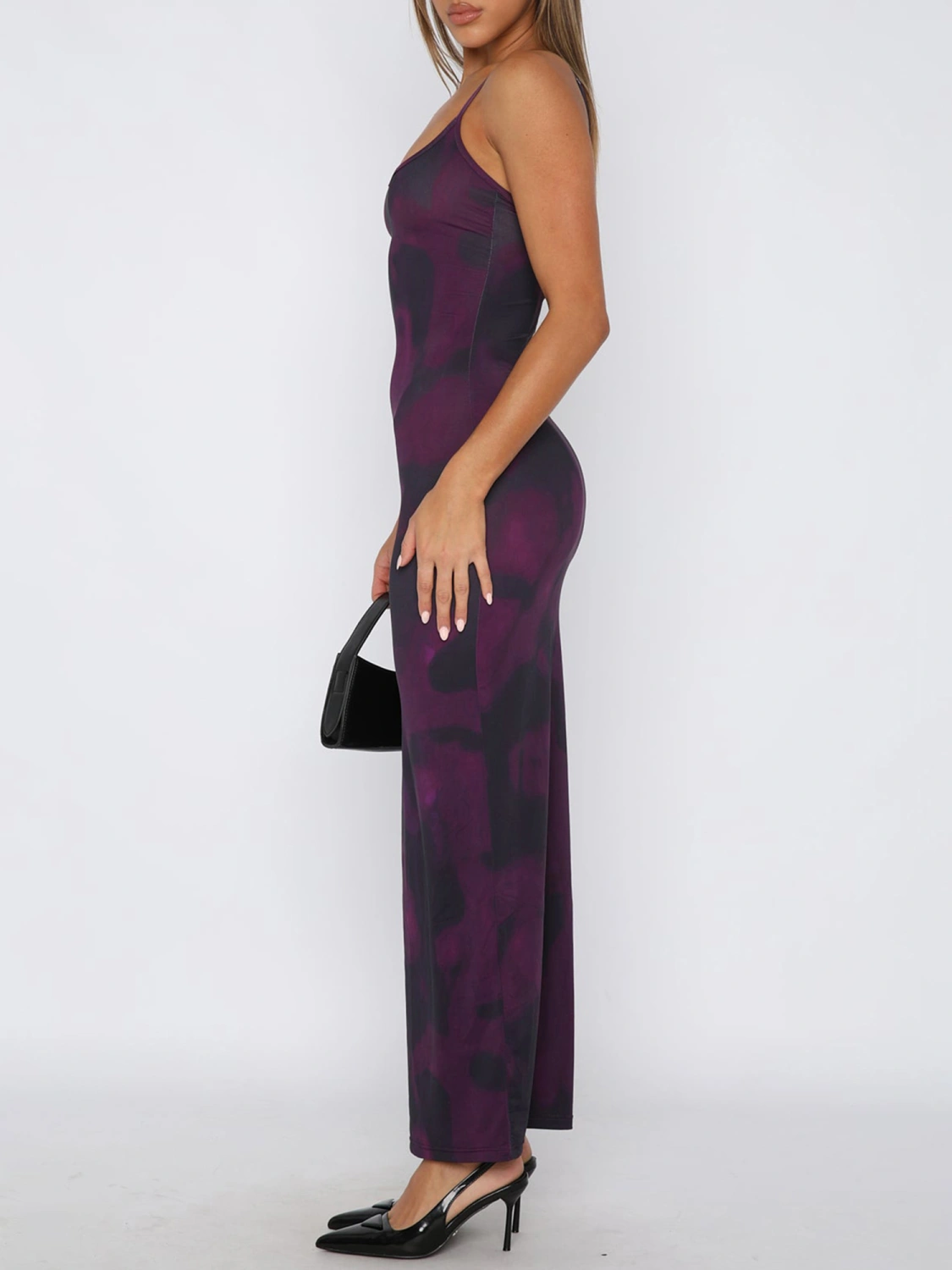 Women's Summer Long Dress Vintage Spaghetti Strap Tie-Dye Print Dress
