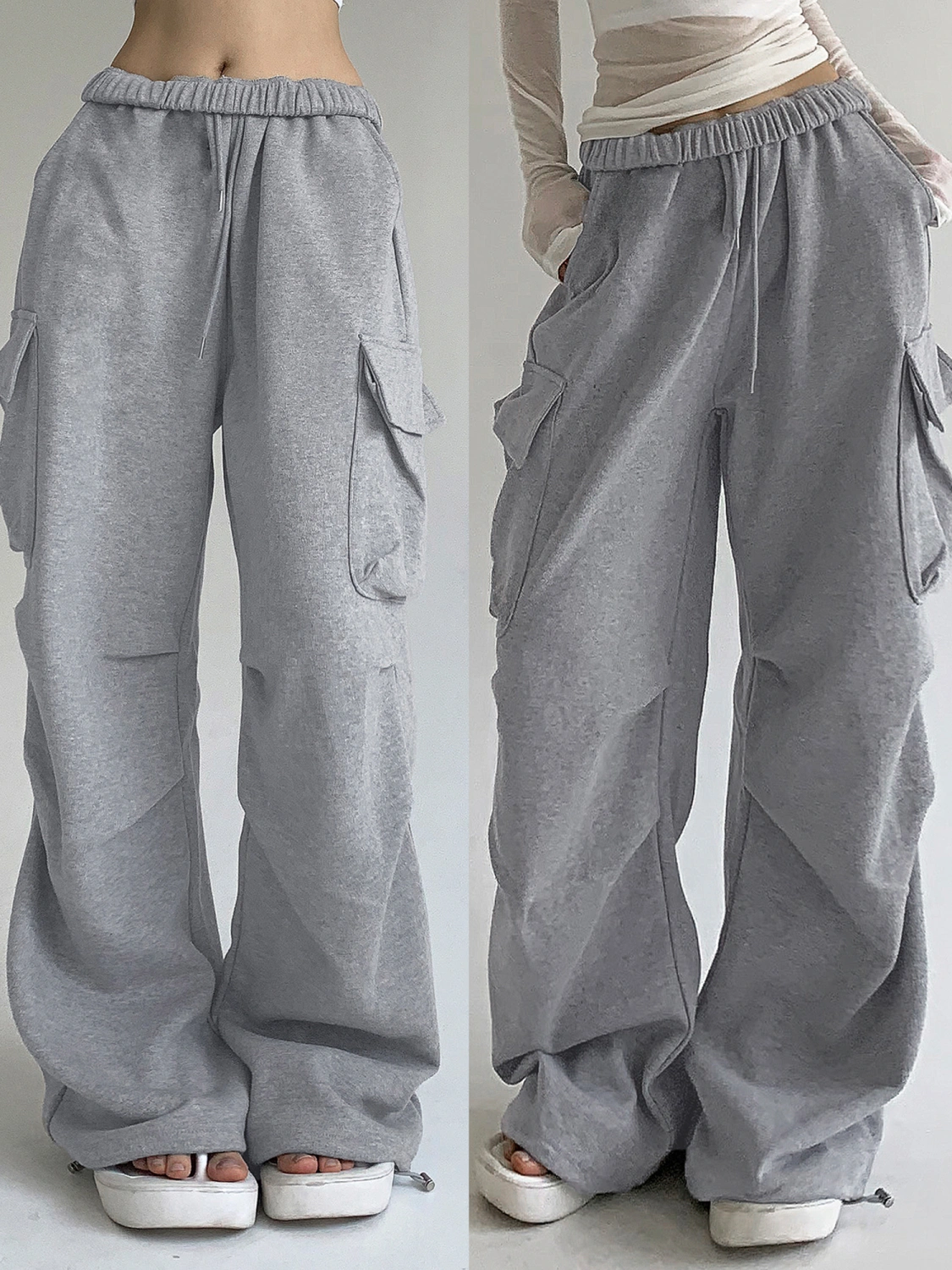 Women's Baggy Cargo Pants High Waist Parachute Pants Ruched Sweatpants