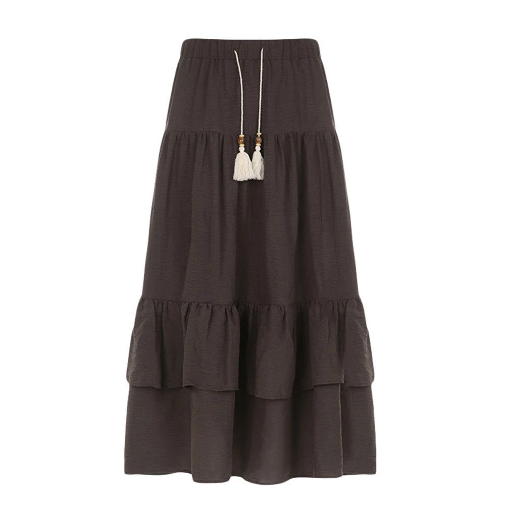 Women Long Skirt Grunge Tie Up Solid Color Elastic Waist Skirt 