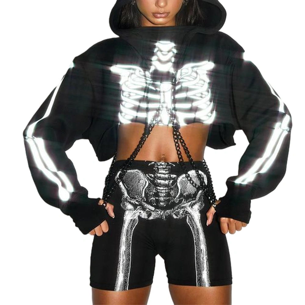 Women's Halloween Reflective Crop Hoodies Hooded Sweatshirts