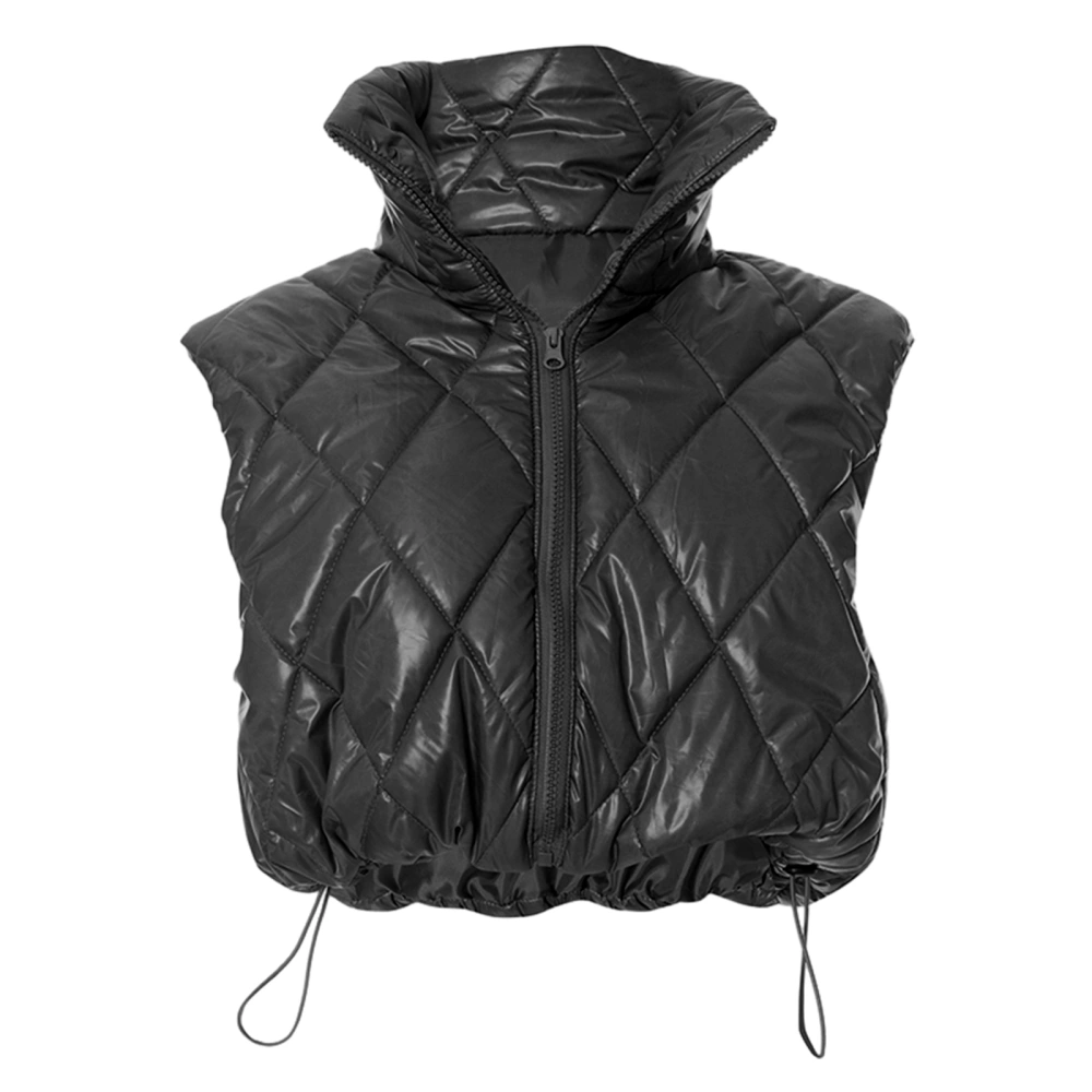 Women's Short Puffer Vest Solid Color Drawstring Quilted Waistcoat