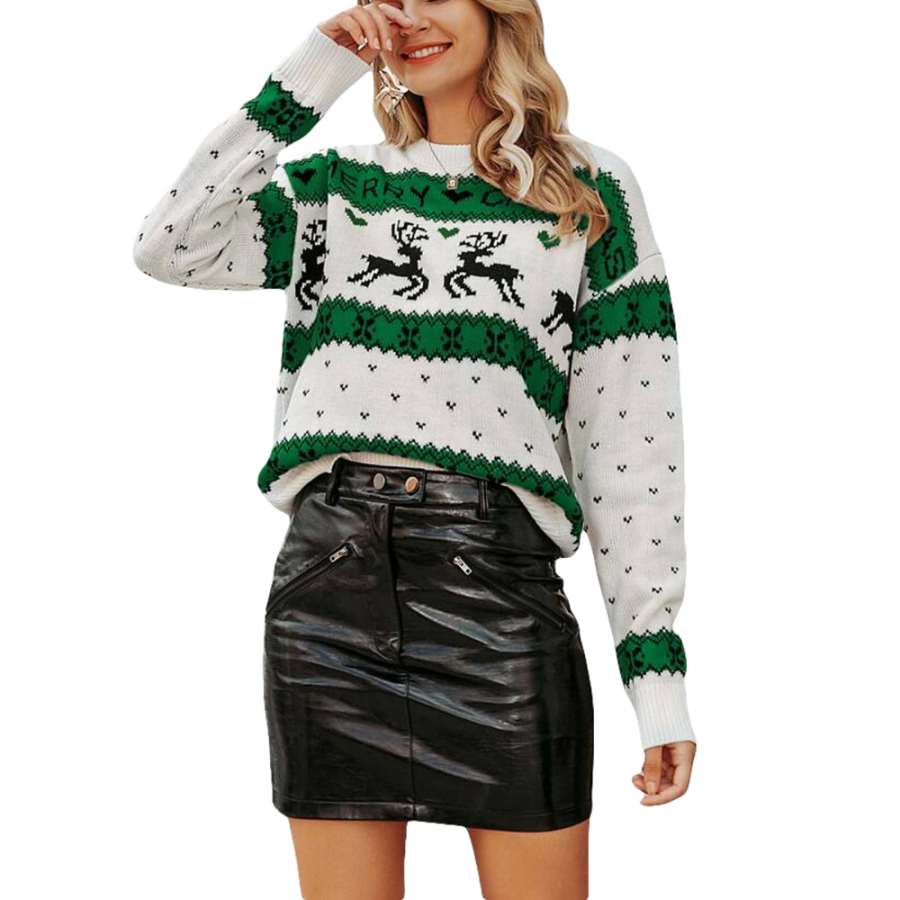 Women Christmas Knit Sweater Elk Pattern Long Sleeve Pullovers