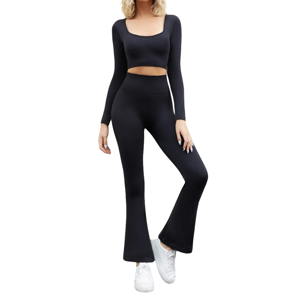 Women 2 Piece Tracksuits Cropped Long Sleeve Tops and Flared Pants 