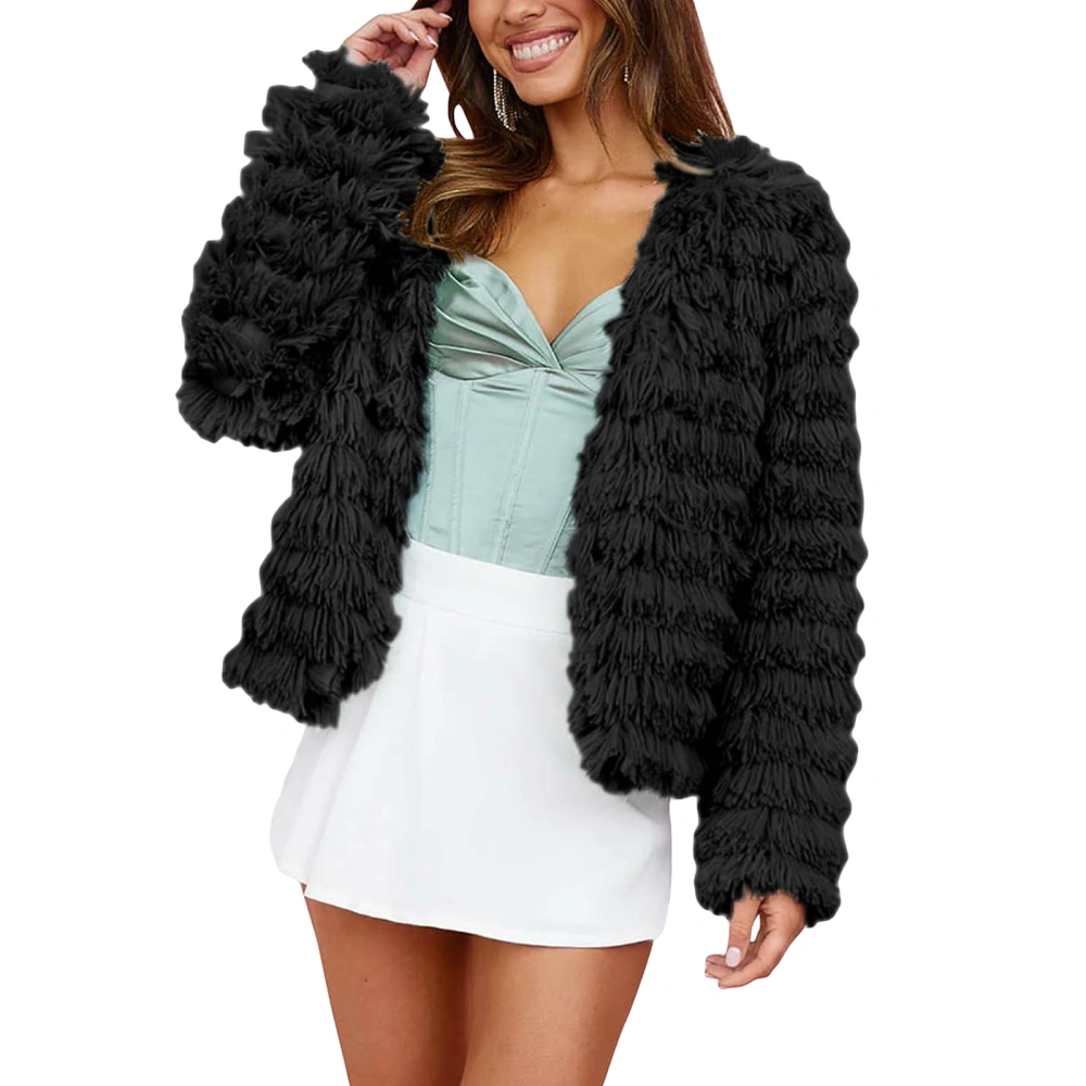 Women’s Faux Fur Coat Winter Long Sleeve Open Front Cropped Jacket