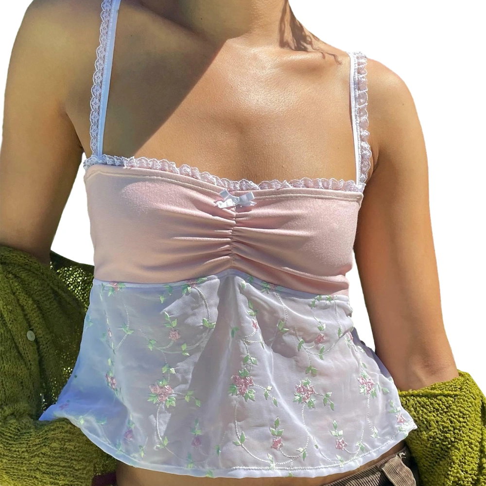 Women's Summer Cami Tops Spaghetti Strap Floral Embroidery Camisole