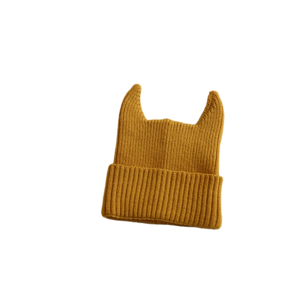 Kids Knit Hat with Horns, Cute Soft Solid Color Beanie Warm Winter Cap