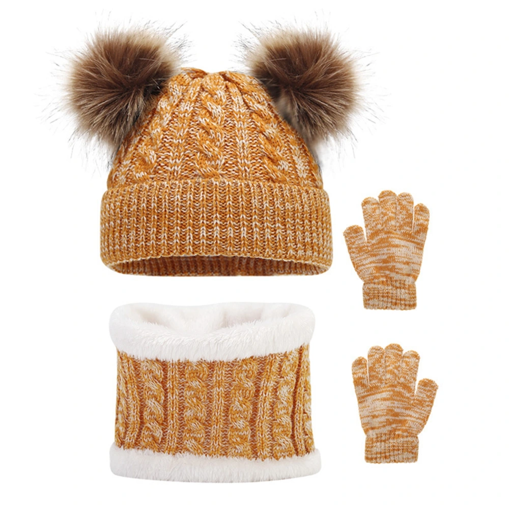 Hat Scarf Set, Girl Boy Warm Thick Beanies + Neckerchief + Gloves