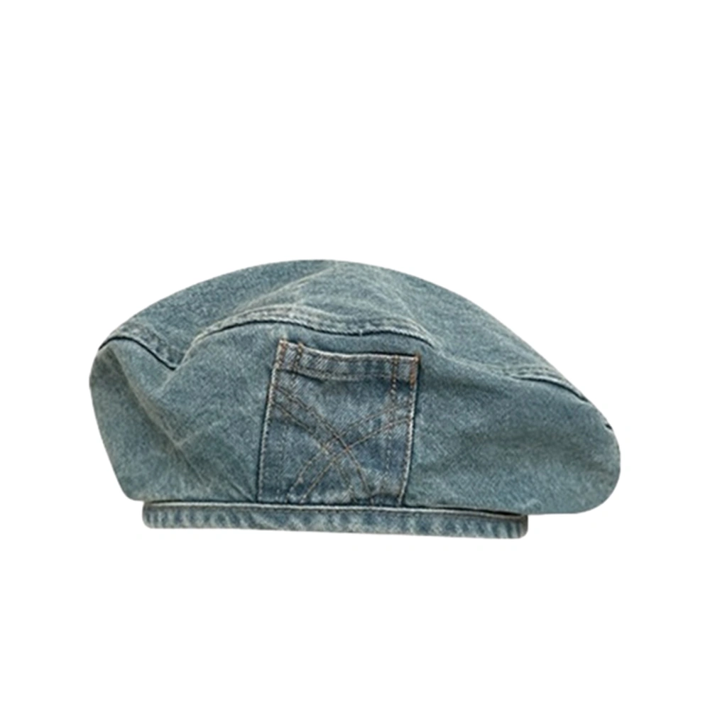 Women Washed Denim Beret Hat Classical British Style Denim Beret