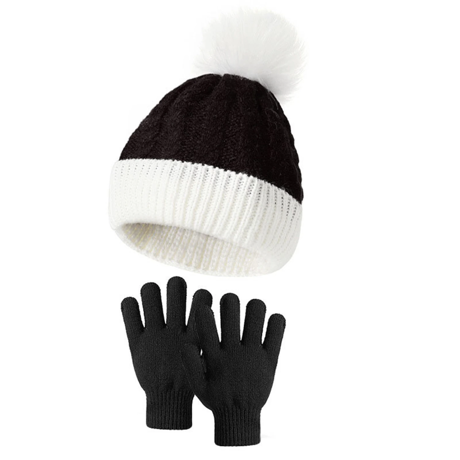 Kids Boy Girl Winter Beanie Hat Gloves Set for Outdoor Skiing, Skating