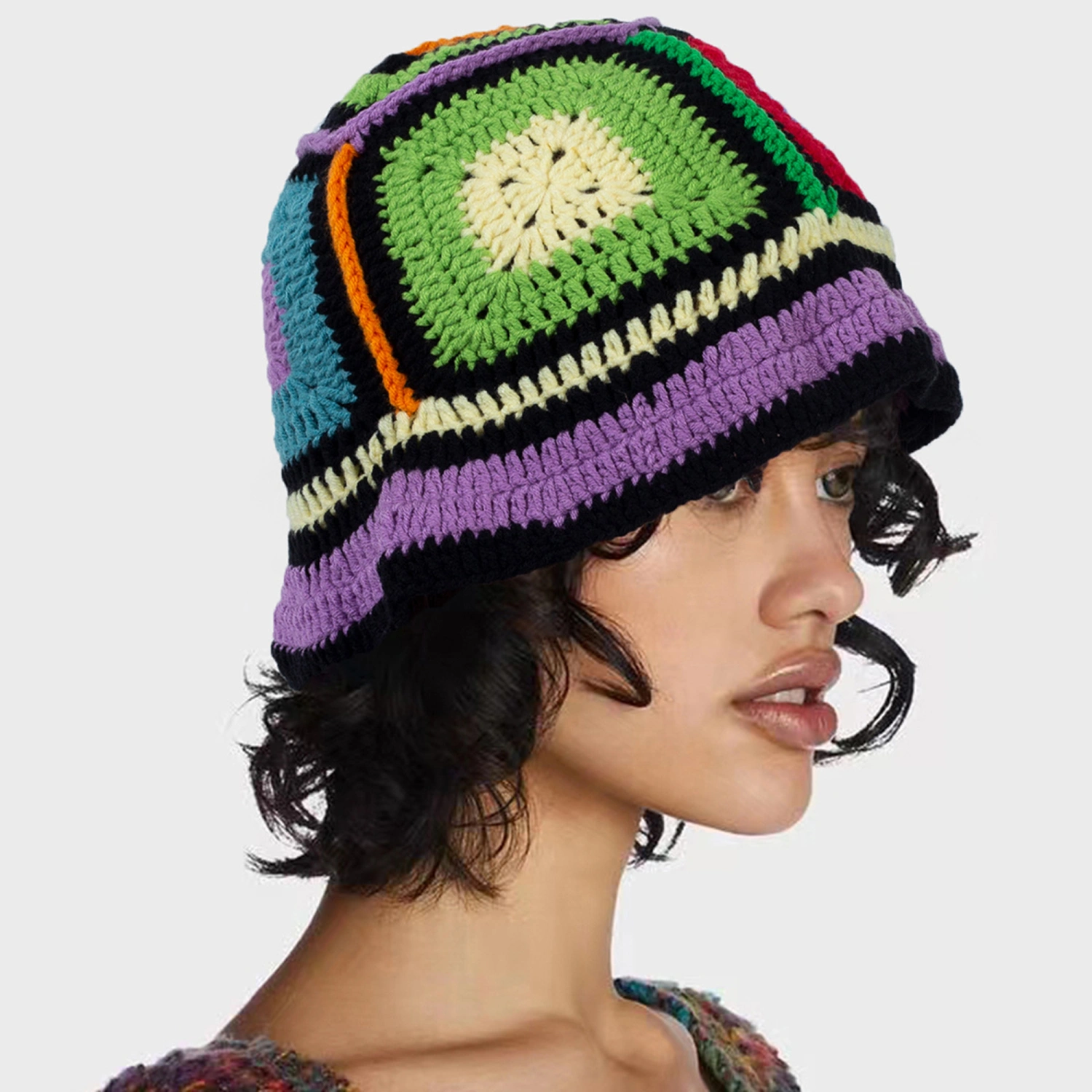 Women Crochet Bucket Hats Fisherman Hats Contrast Color Beanie Caps