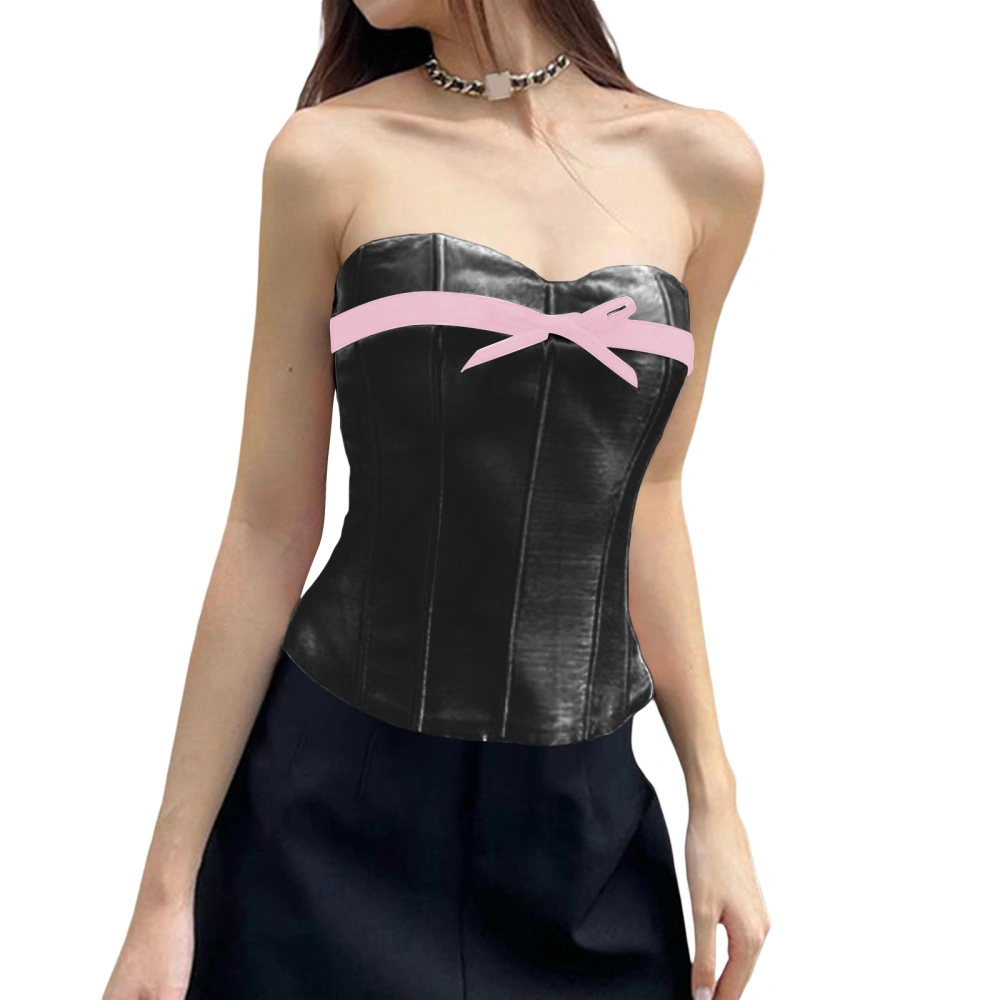 Women's Corset Tube Tops Sleeveless Strapless Bow Front Bustier Tops