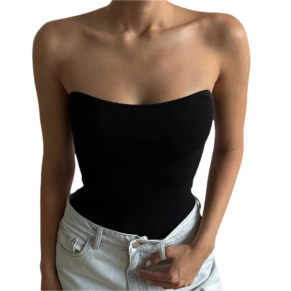 Women Summer Sleeveless Off Shoulder Solid Color Fitted Tube Tops