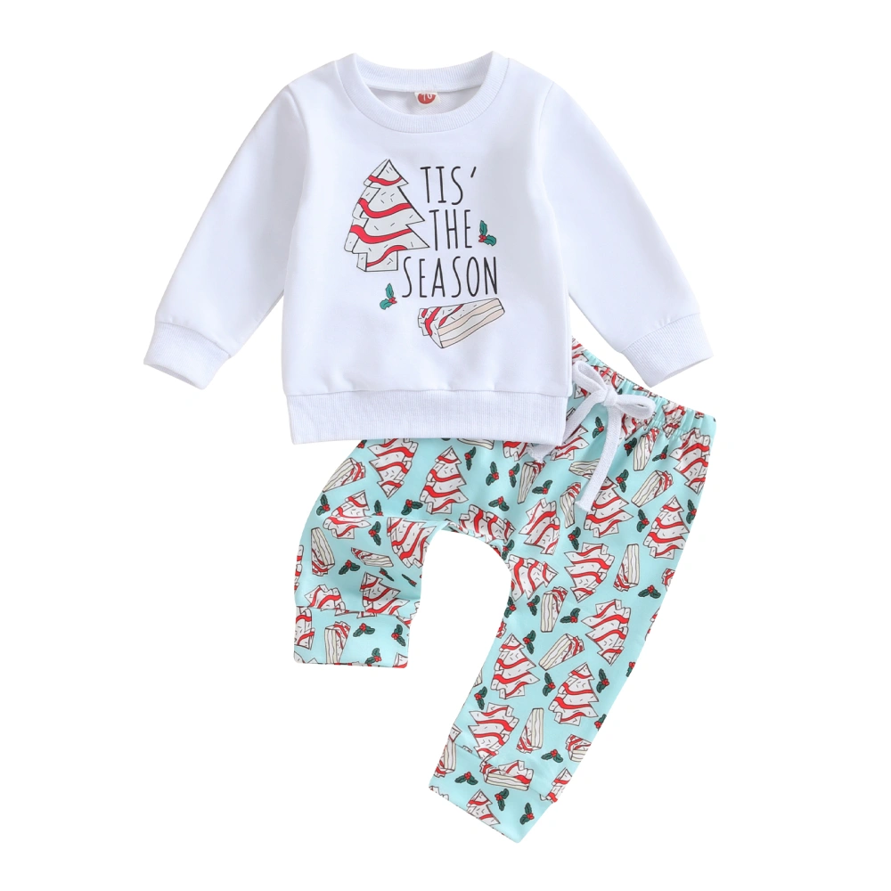 Girls Long Sleeve Christmas Tree Print Tops Drawstring Pants Sets