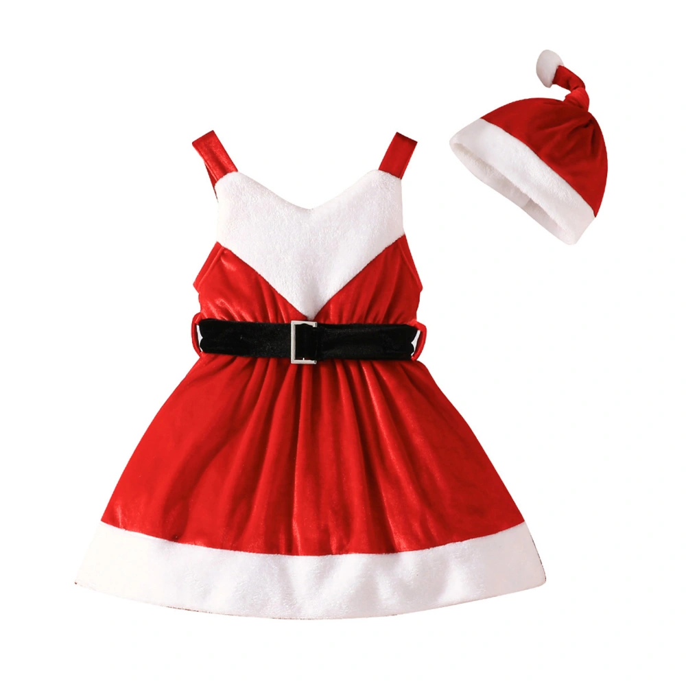 Toddler Girls 2 Piece Outfits Christmas Velvet Dress and Santa Hat