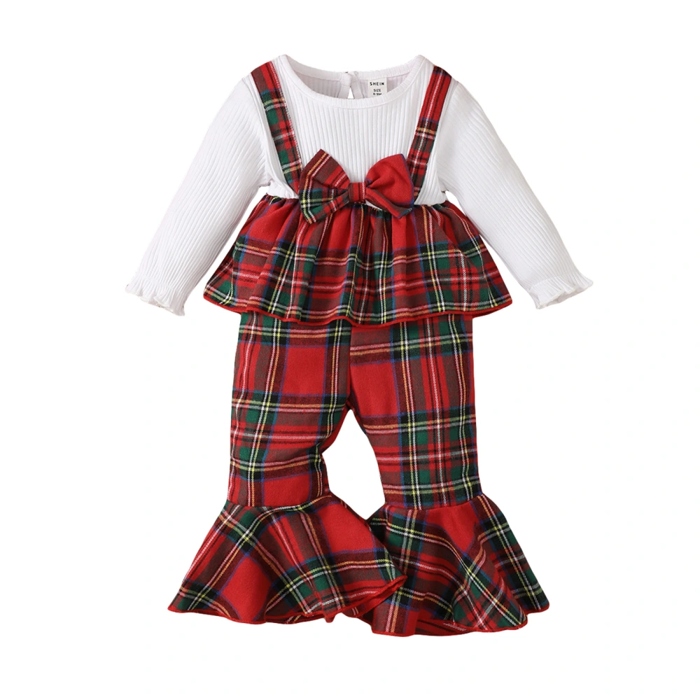 Baby Girls 2-piece Outfit, Long Sleeve Patchwork T-shirt Plaid Pants