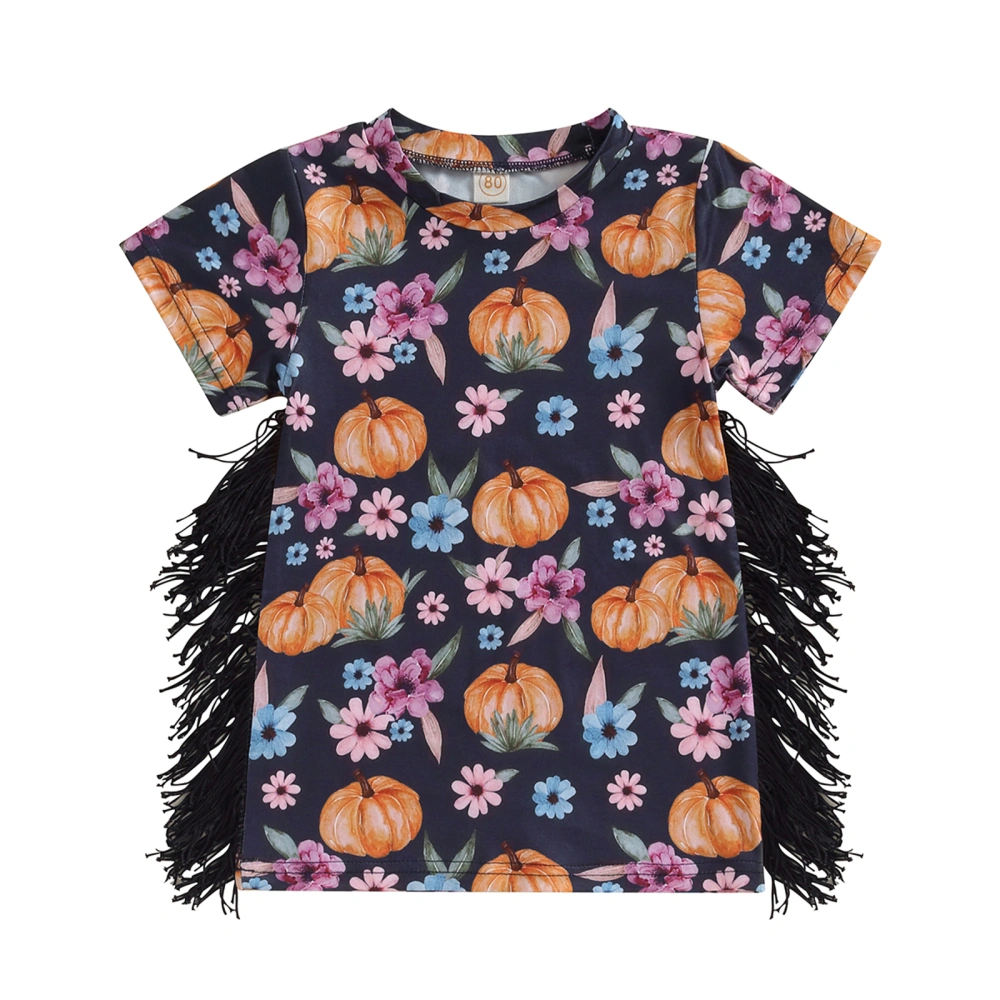 Kids Girls Dress Halloween Clothes Flower Pumpkin Print Dress